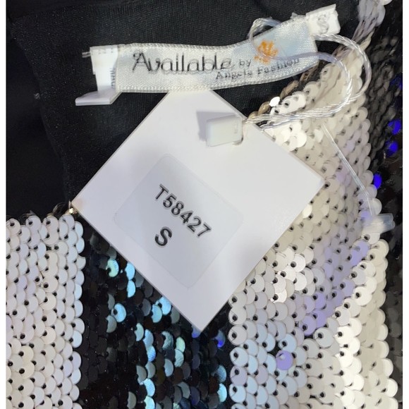 New-black white sequins beads evening formal cocktail blouse Top SM - Picture 7 of 7